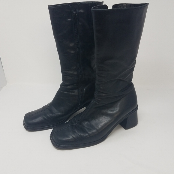 Gabor Shoes - Gabor Leather Mid Calf Block Boots Black Size 7 made in Portugal